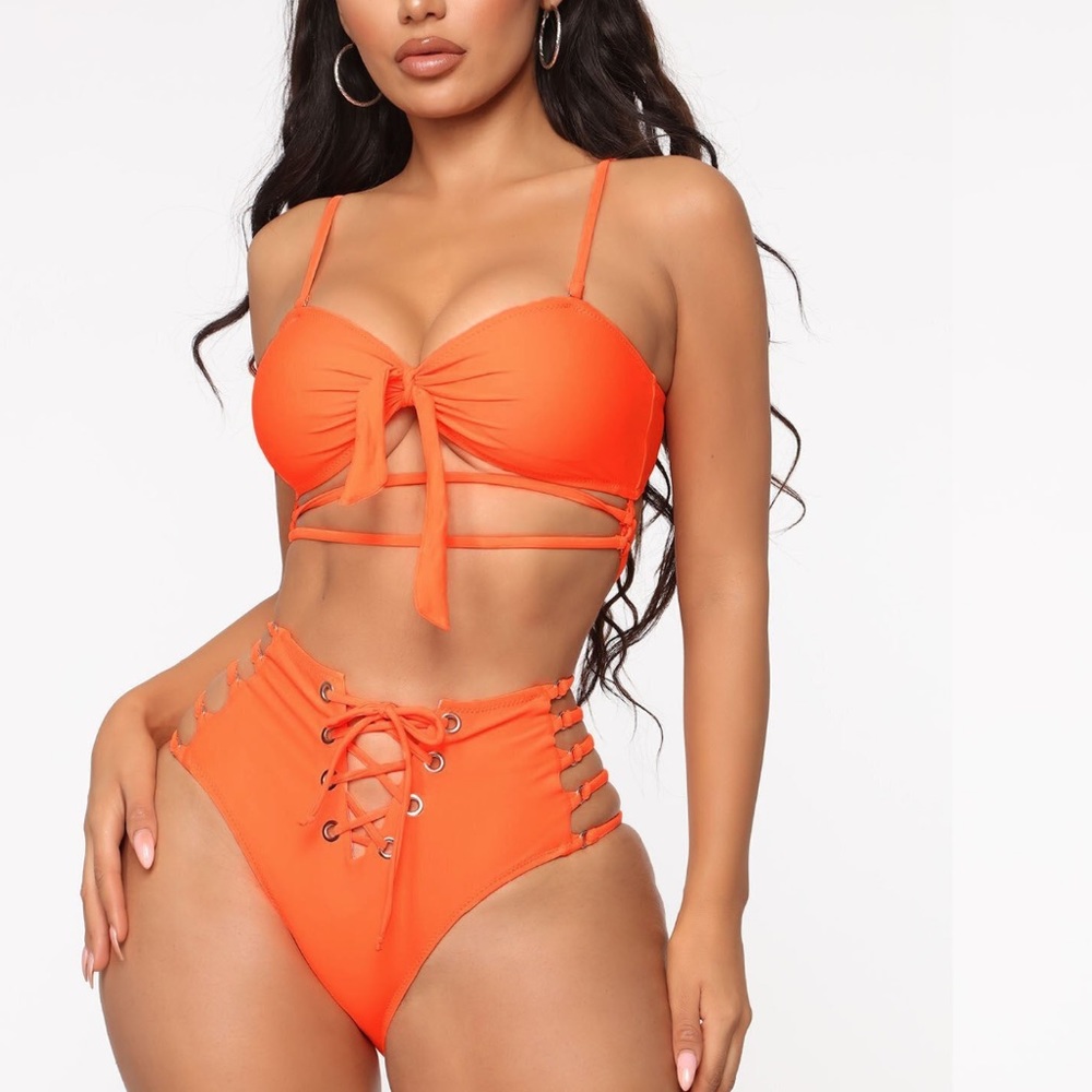 Poolside drinks lace up 2 piece bikini